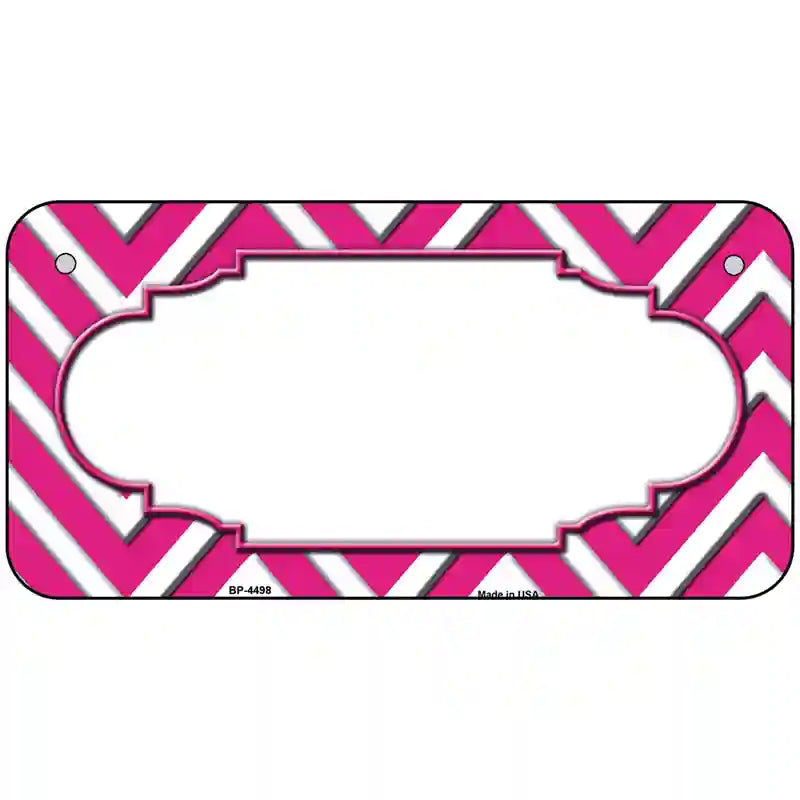 Pink White Chevon Center Scallop Metal Novelty License Plate 6" x 3" (BP)