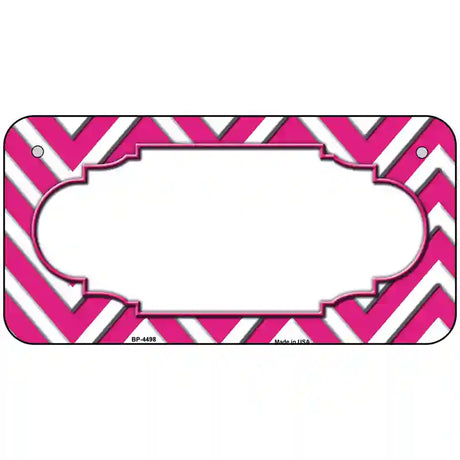 Pink White Chevon Center Scallop Metal Novelty License Plate 6" x 3" (BP)