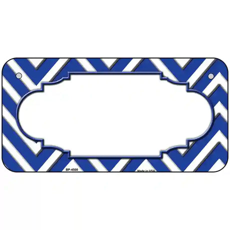 Blue White Chevron Center Scallop Metal Novelty License Plate 6" x 3" (BP)