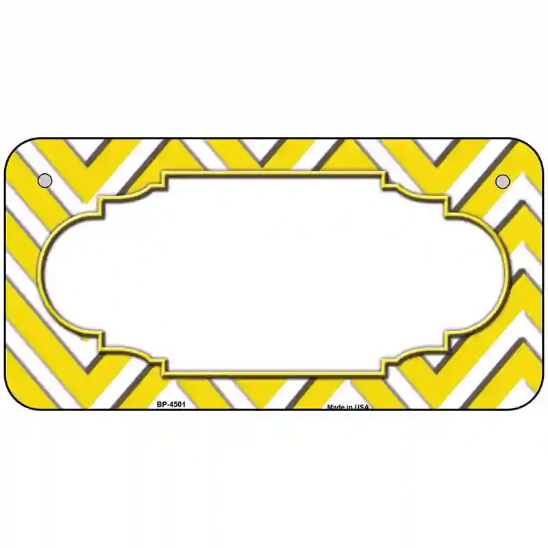 Yellow White Chevron Center Scallop Metal Novelty License Plate 6" x 3" (BP)