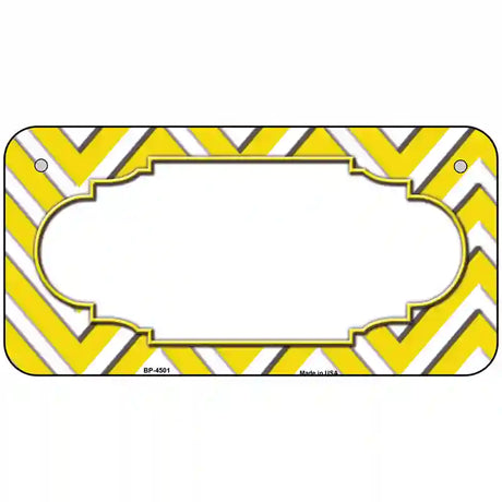 Yellow White Chevron Center Scallop Metal Novelty License Plate 6" x 3" (BP)