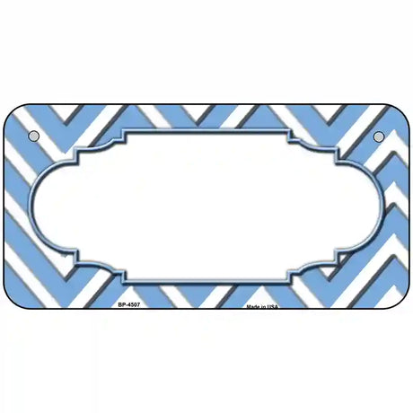 Light Blue White Chevron Center Scallop Metal Novelty License Plate 6" x 3" (BP)