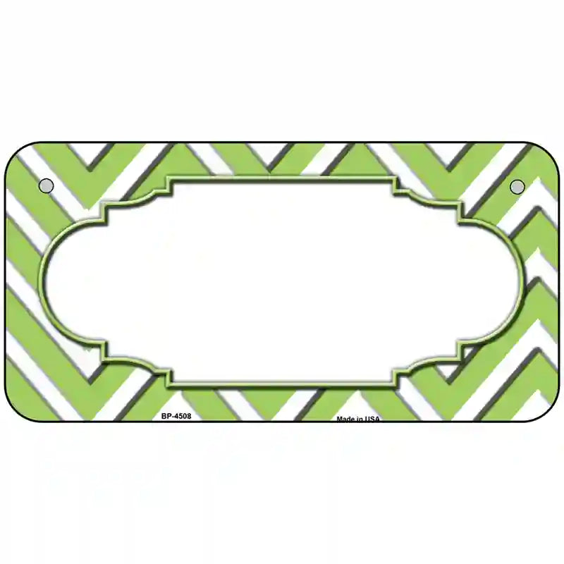 Lime Green White Chevron Center Scallop Metal Novelty License Plate 6" x 3" (BP)