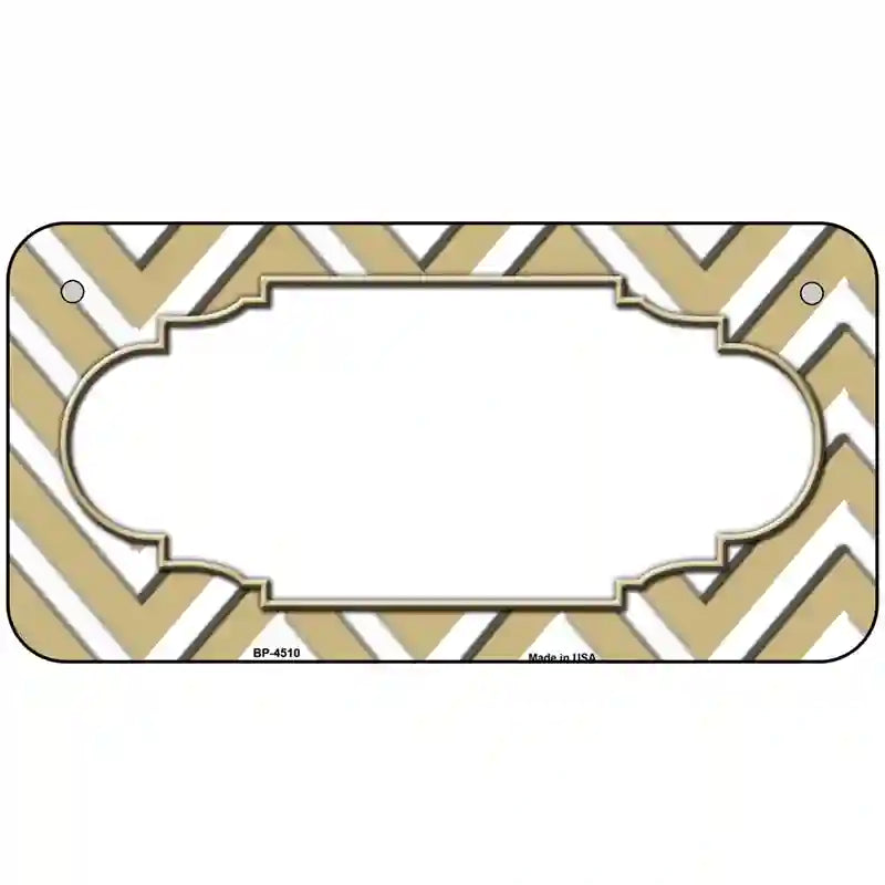 Gold White Chevron Center Scallop Metal Novelty License Plate 6" x 3" (BP)