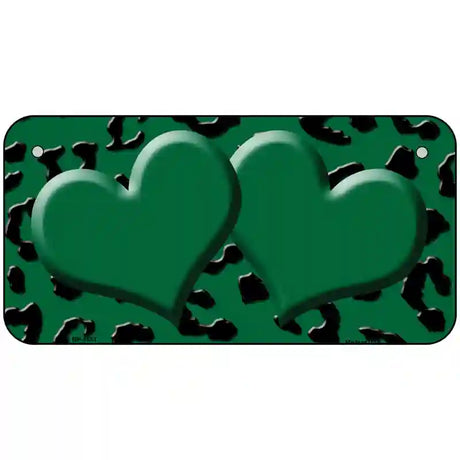 Green Black Cheetah Green Center Hearts Metal Novelty License Plate 6" x 3" (BP)