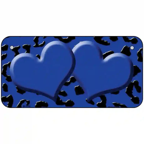 Blue Black Cheetah Blue Center Hearts Metal Novelty License Plate 6" x 3" (BP)