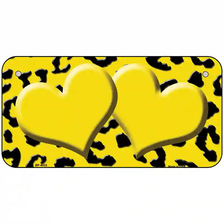 Yellow Black Cheetah Yellow Center Hearts Metal Novelty License Plate 6" x 3" (BP)