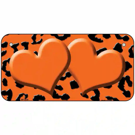 Orange Black Cheetah Orange Center Hearts Metal Novelty License Plate 6" x 3" (BP)