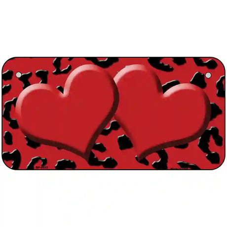 Red Black Cheetah Red Center Hearts Metal Novelty License Plate 6" x 3" (BP)