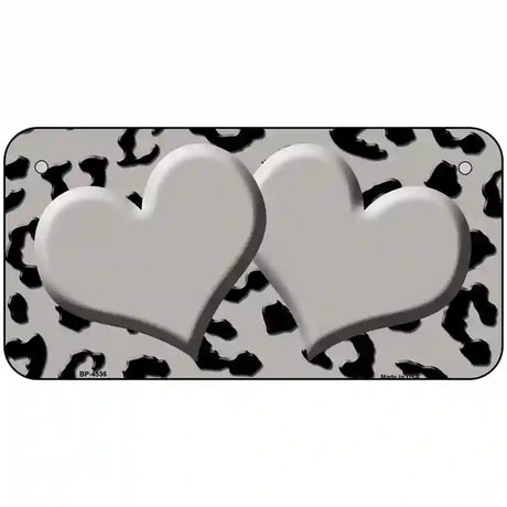 Grey Black Cheetah Gray Center Hearts Metal Novelty License Plate 6" x 3" (BP)