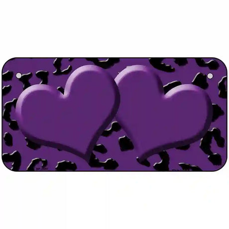 Purple Black Cheetah Purple Center Hearts Metal Novelty License Plate 6" x 3" (BP)