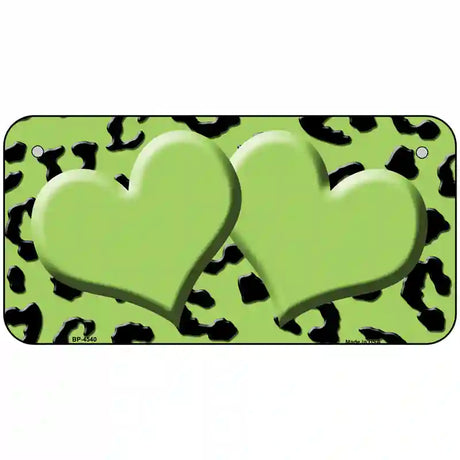 Lime Green Black Cheetah Lime Green Center Hearts Metal Novelty License Plate 6" x 3" (BP)