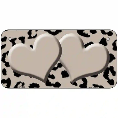 Tan Black Cheetah Tan Center Hearts Metal Novelty License Plate 6" x 3" (BP)