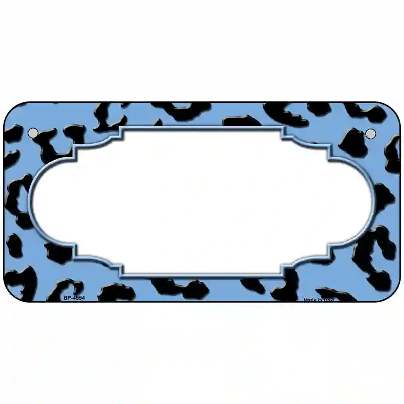 Light Blue Black Cheetah Scallop Metal Novelty License Plate 6" x 3" (BP)