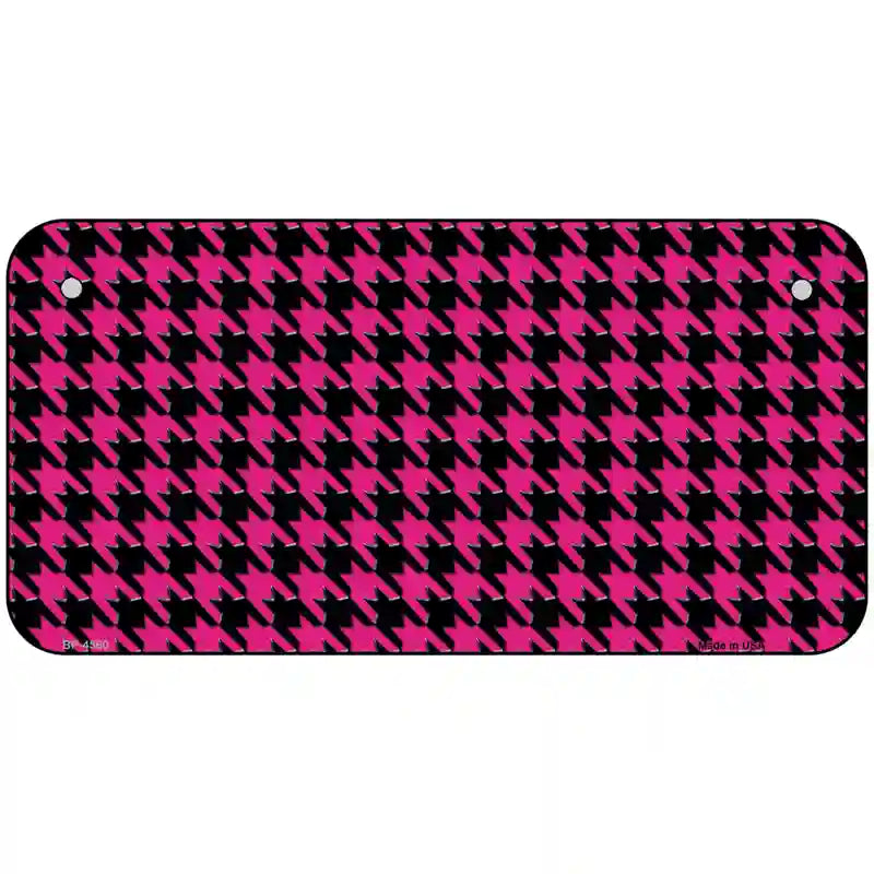 Pink Black Houndstooth Metal Novelty License Plate 6" x 3" (BP)