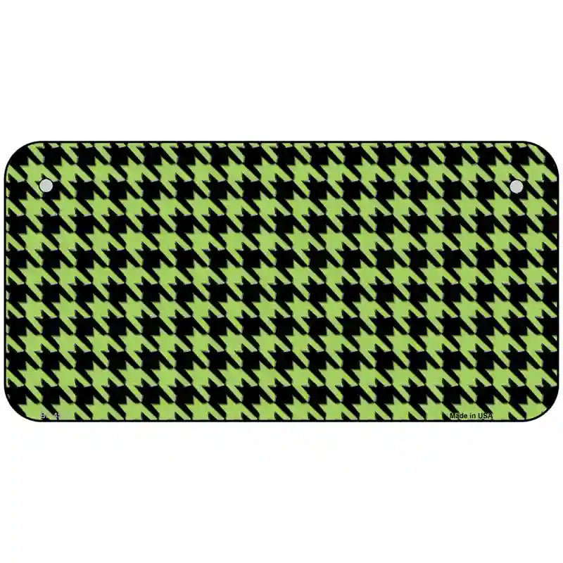 Lime Green Black Houndstooth Metal Novelty License Plate 6" x 3" (BP)