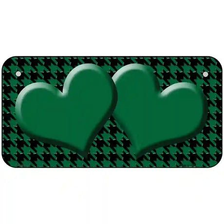 Green Black Houndstooth Green Center Hearts Metal Novelty License Plate 6" x 3" (BP)