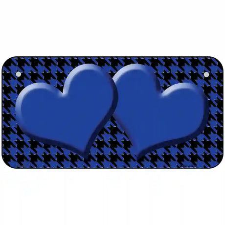 Blue Black Houndstooth Blue Center Hearts Metal Novelty License Plate 6" x 3" (BP)