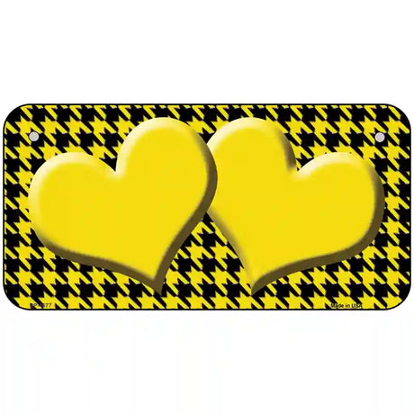 Yellow Black Houndstooth Yellow Center Hearts Metal Novelty License Plate 6" x 3" (BP)