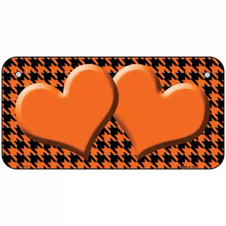 Orange Black Houndstooth Orange Center Hearts Metal Novelty License Plate 6" x 3" (BP)