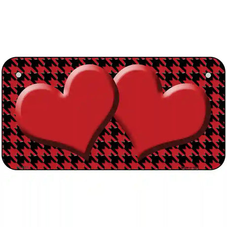 Red Black Houndstooth Red Center Hearts Metal Novelty License Plate 6" x 3" (BP)