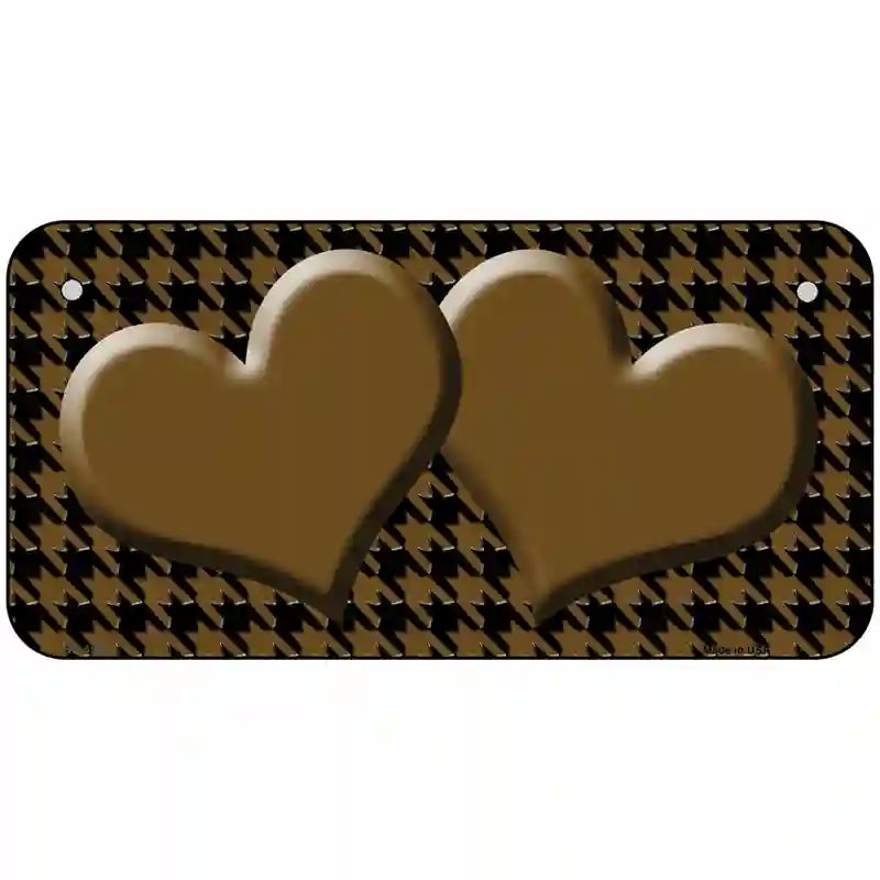 Brown Black Houndstooth Brown Center Hearts Metal Novelty License Plate 6" x 3" (BP)