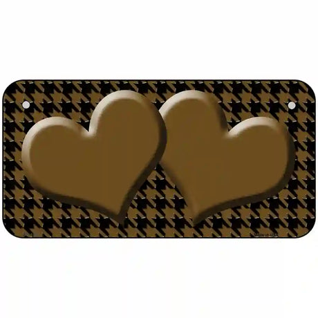 Brown Black Houndstooth Brown Center Hearts Metal Novelty License Plate 6" x 3" (BP)