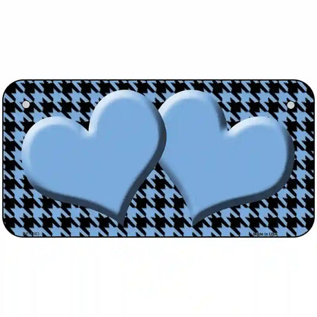 Light Blue Black Houndstooth Light Blue Center Hearts Metal Novelty License Plate 6" x 3" (BP)