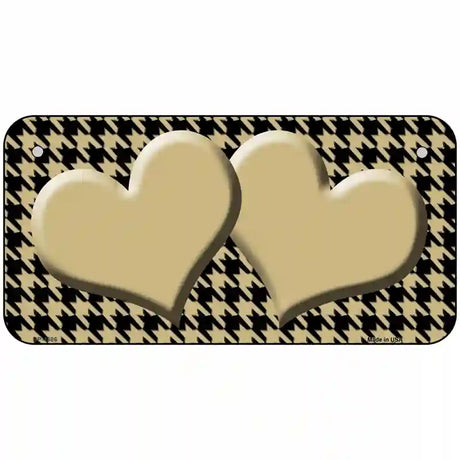 Gold Black Houndstooth Gold Center Hearts Metal Novelty License Plate 6" x 3" (BP)