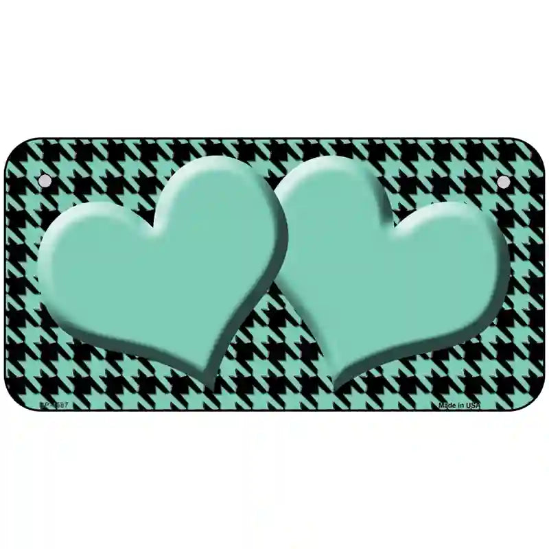 Mint Black Houndstooth Mint Center Hearts Metal Novelty License Plate 6" x 3" (BP)