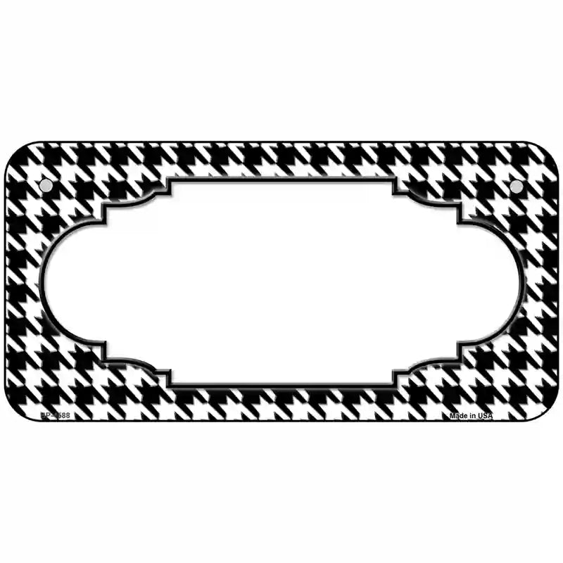 White Black Houndstooth Scallop Center Metal Novelty License Plate 6" x 3" (BP)