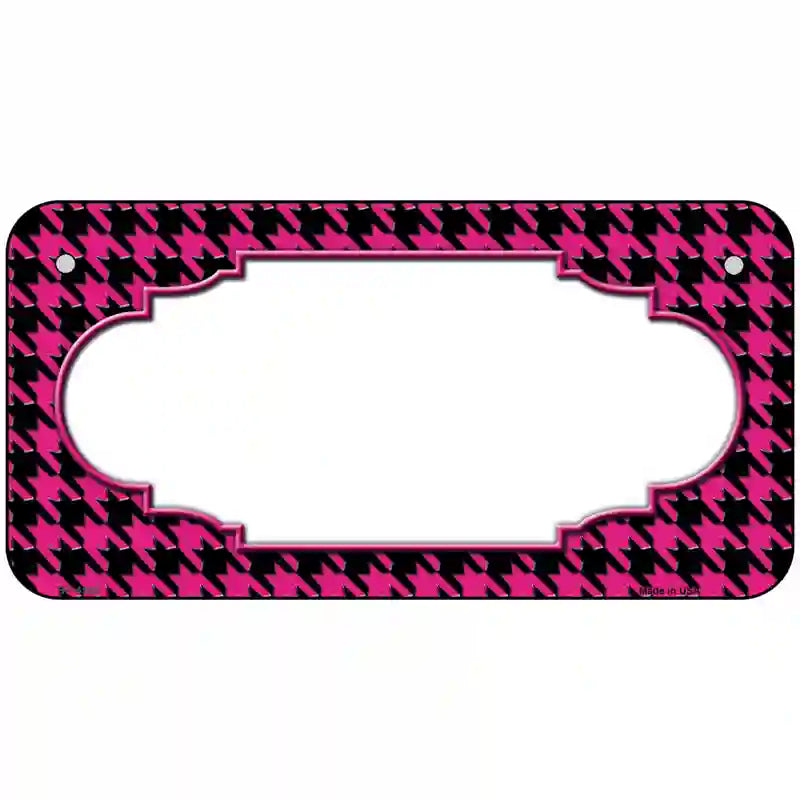 Pink Black Houndstooth Scallop Center Metal Novelty License Plate 6" x 3" (BP)