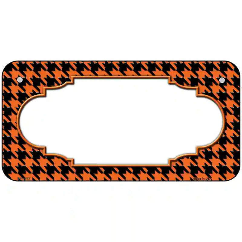 Orange Black Houndstooth Scallop Center Metal Novelty License Plate 6" x 3" (BP)