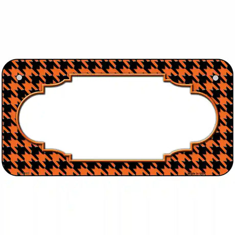 Orange Black Houndstooth Scallop Center Metal Novelty License Plate 6" x 3" (BP)