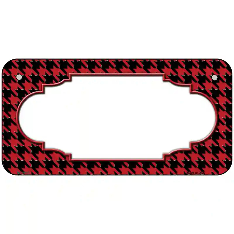 Red Black Houndstooth Scallop Center Metal Novelty License Plate 6" x 3" (BP)