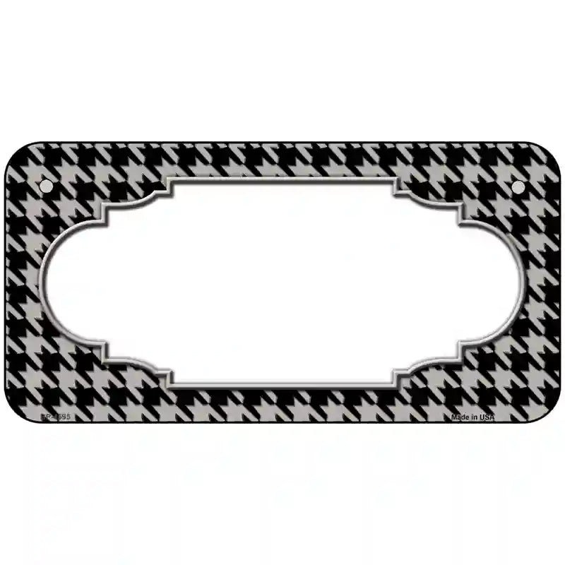 Grey Black Houndstooth Scallop Center Metal Novelty License Plate 6" x 3" (BP)