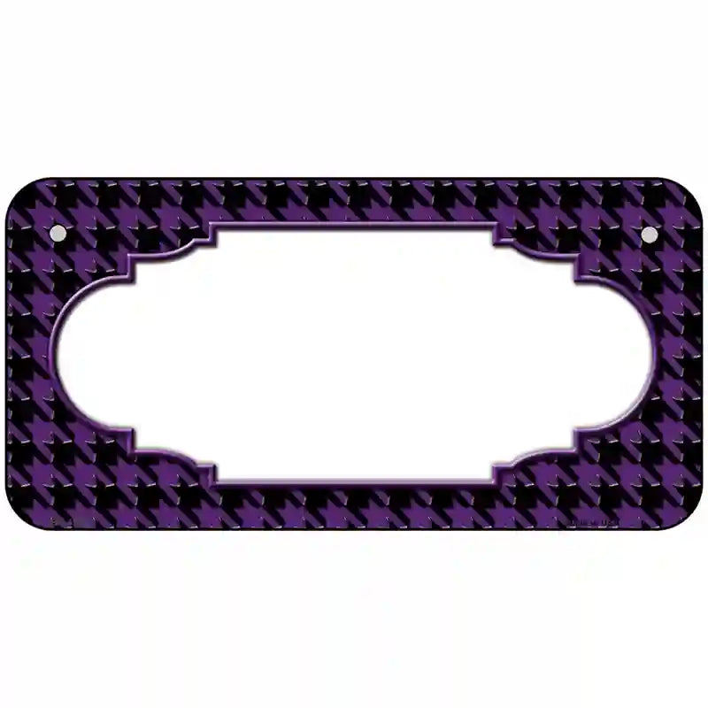 Purple Black Houndstooth Scallop Center Metal Novelty License Plate 6" x 3" (BP)