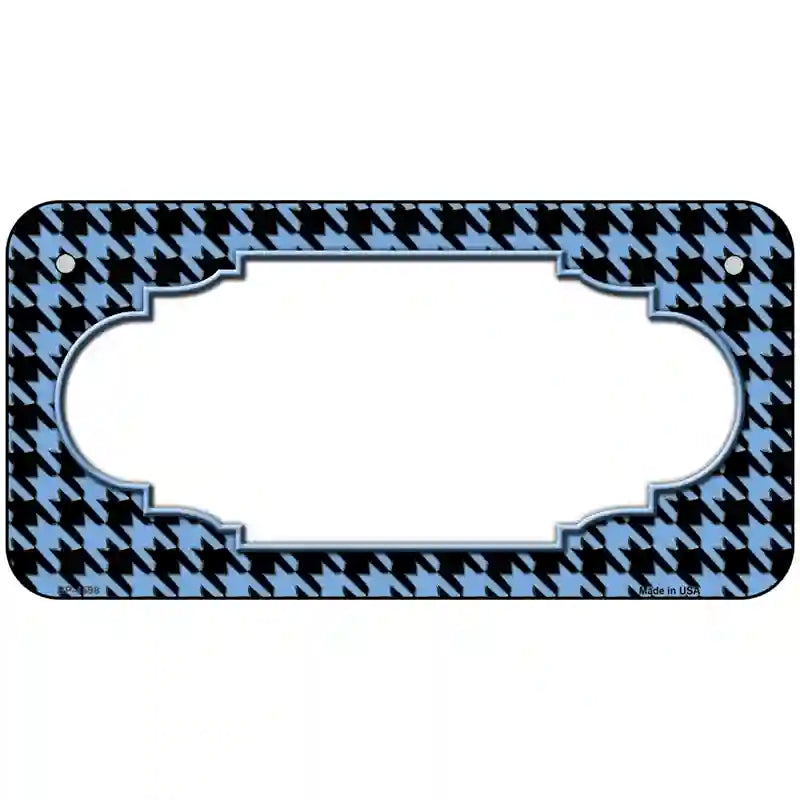 Light Blue Black Houndstooth Scallop Center Metal Novelty License Plate 6" x 3" (BP)