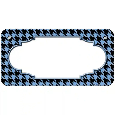 Light Blue Black Houndstooth Scallop Center Metal Novelty License Plate 6" x 3" (BP)