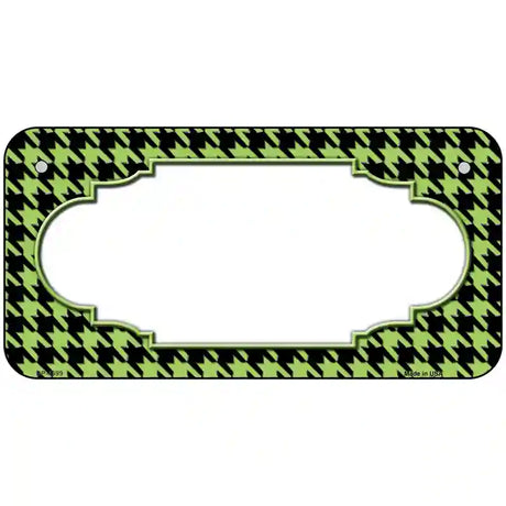 Lime Green Black Houndstooth Scallop Center Metal Novelty License Plate 6" x 3" (BP)