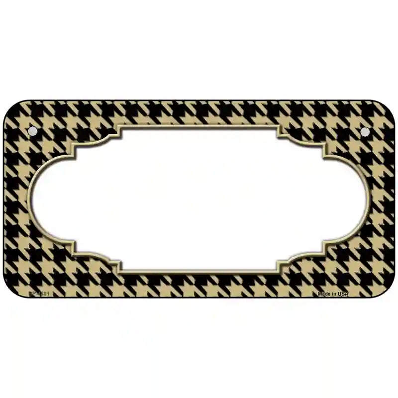 Gold Black Houndstooth Scallop Center Metal Novelty License Plate 6" x 3" (BP)