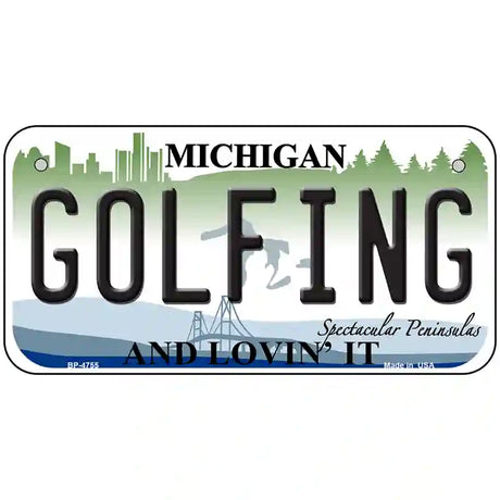 Golfing Michigan State Metal Novelty License Plate 6" x 3" (BP)