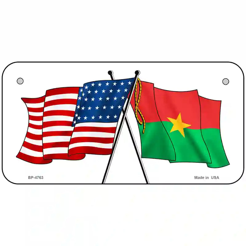 United States Burkina Faso Crossed Flags Metal Novelty License Plate Sign 6" x 3" (BP)