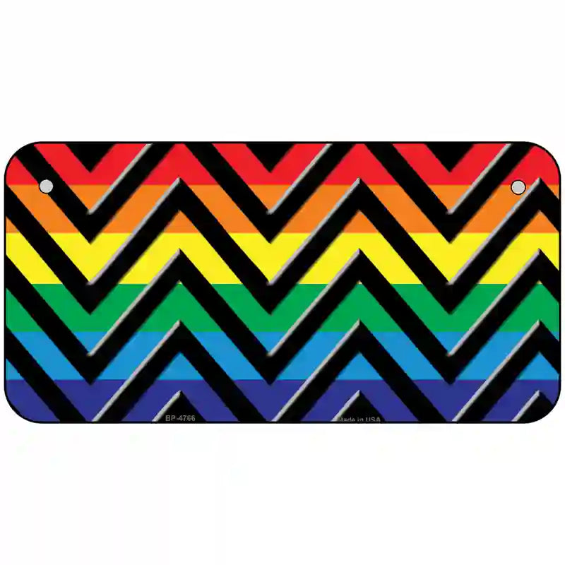 Rainbow Black Chevron Metal Novelty License Plate 6" x 3" (BP)