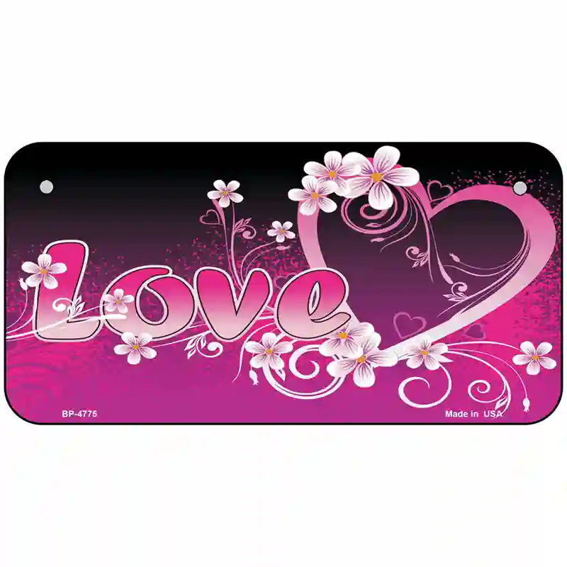 Love Heart And Flowers Metal Novelty License Plate 6" x 3" (BP)