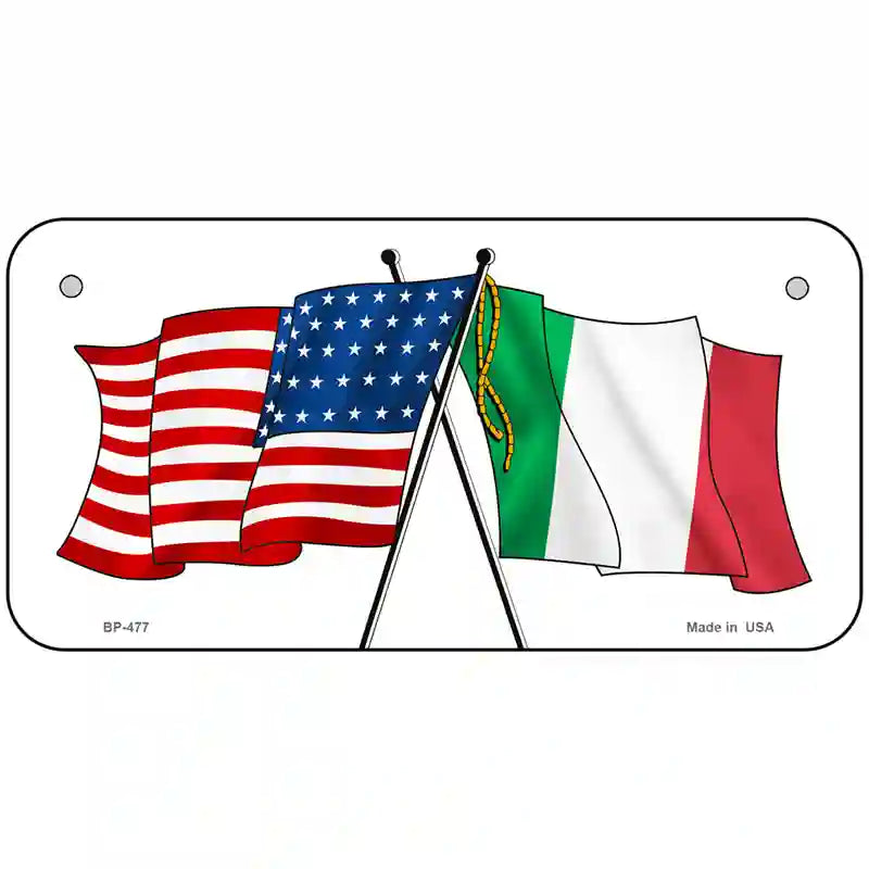 United States Italy Crossed Flags Metal Novelty License Plate 6" x 3" (BP)