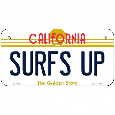 Surfs Up California Novelty Metal License Plate 6" x 3" (BP)