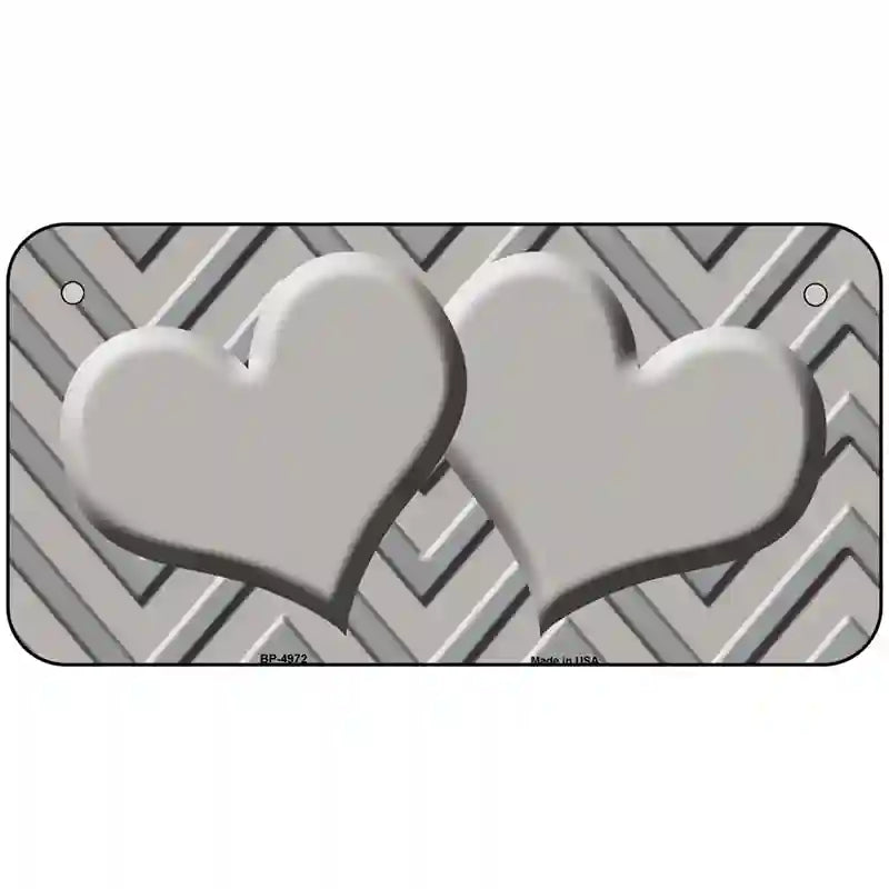 Grey Light Grey Heart Chevron Metal Novelty License Plate 6" x 3" (BP)