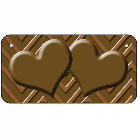 Brown Light Brown Heart Chevron Metal Novelty License Plate 6" x 3" (BP)