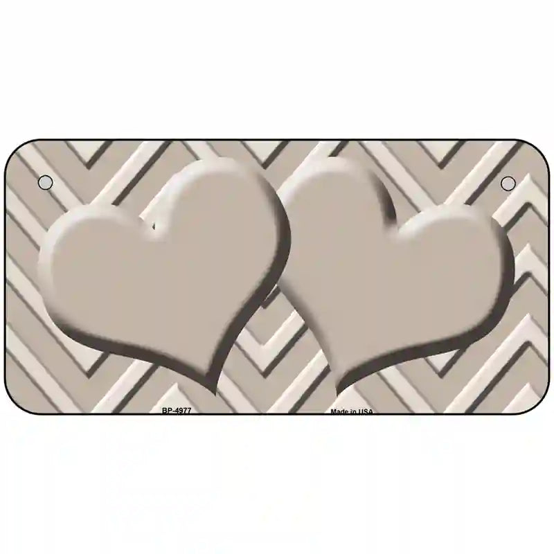 Tan Light Tan Heart Chevron Metal Novelty License Plate 6" x 3" (BP)